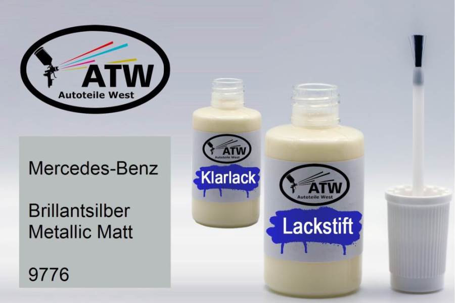 Mercedes-Benz, Brillantsilber Metallic Matt, 9776: 20ml Lackstift + 20ml Klarlack - Set, von ATW Autoteile West.